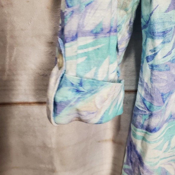 Chico's Blouse Women's XSmall Blue Button Floral Tropical Blue Purple Soft - Picture 4 of 9